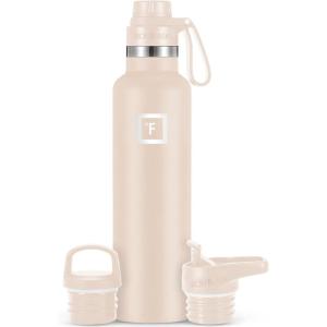 imageIRON FLASK Camping ampamp Hiking Hydration Canteens  3 Lids Narrow Spout Lid Leak Proof Vacuum Insulated Stainless Steel  Hot ampamp Cold Double Walled Sports Water Bottle  Day ampamp Night 64 OzSand