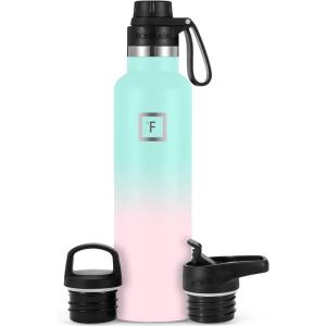 imageIRON FLASK Camping ampamp Hiking Hydration Canteens  3 Lids Narrow Spout Lid Leak Proof Vacuum Insulated Stainless Steel  Hot ampamp Cold Double Walled Sports Water Bottle  Day ampamp Night 64 OzBubble Gum