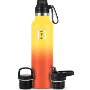 imageIRON FLASK Camping ampamp Hiking Hydration Canteens  3 Lids Narrow Spout Lid Leak Proof Vacuum Insulated Stainless Steel  Hot ampamp Cold Double Walled Sports Water Bottle  Day ampamp Night 64 OzFire