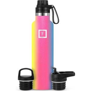 imageIRON FLASK Camping ampamp Hiking Hydration Canteens  3 Lids Narrow Spout Lid Leak Proof Vacuum Insulated Stainless Steel  Hot ampamp Cold Double Walled Sports Water Bottle  Day ampamp Night 64 OzRainbow