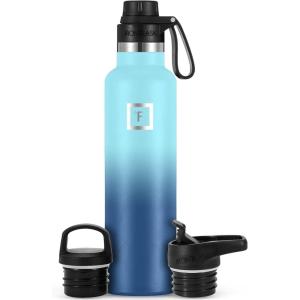imageIRON FLASK Camping ampamp Hiking Hydration Canteens  3 Lids Narrow Spout Lid Leak Proof Vacuum Insulated Stainless Steel  Hot ampamp Cold Double Walled Sports Water Bottle  Day ampamp Night 64 OzBlue Waves