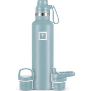 imageIRON FLASK Camping ampamp Hiking Hydration Canteens  3 Lids Narrow Spout Lid Leak Proof Vacuum Insulated Stainless Steel  Hot ampamp Cold Double Walled Sports Water Bottle  Day ampamp Night 64 OzElemental Gray