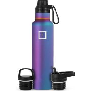 imageIRON FLASK Camping ampamp Hiking Hydration Canteens  3 Lids Narrow Spout Lid Leak Proof Vacuum Insulated Stainless Steel  Hot ampamp Cold Double Walled Sports Water Bottle  Day ampamp Night 64 OzAurora
