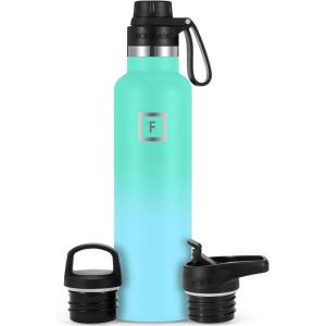 imageIRON FLASK Camping ampamp Hiking Hydration Canteens  3 Lids Narrow Spout Lid Leak Proof Vacuum Insulated Stainless Steel  Hot ampamp Cold Double Walled Sports Water Bottle  Day ampamp Night 64 OzSky