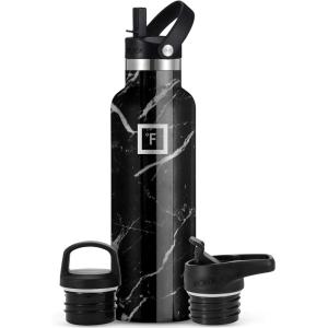 imageIRON FLASK Camping ampamp Hiking Hydration Canteens  3 Lids Narrow Straw Lid Leak Proof Vacuum Insulated Stainless Steel  Hot ampamp Cold Double Walled Sports Water Bottle  Fire 32 OzBlack Marquina