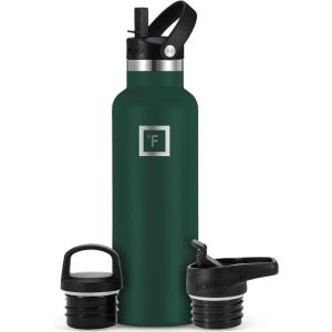 imageIRON FLASK Camping ampamp Hiking Hydration Canteens  3 Lids Narrow Straw Lid Leak Proof Vacuum Insulated Stainless Steel  Hot ampamp Cold Double Walled Sports Water Bottle  Fire 32 OzDark Pine