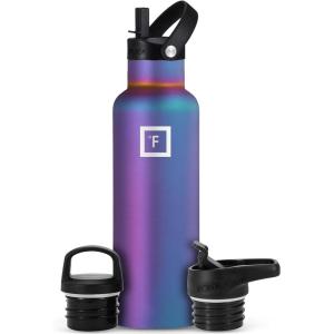 imageIRON FLASK Camping ampamp Hiking Hydration Canteens  3 Lids Narrow Straw Lid Leak Proof Vacuum Insulated Stainless Steel  Hot ampamp Cold Double Walled Sports Water Bottle  Fire 32 OzAurora