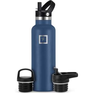 imageIRON FLASK Camping ampamp Hiking Hydration Canteens  3 Lids Narrow Straw Lid Leak Proof Vacuum Insulated Stainless Steel  Hot ampamp Cold Double Walled Sports Water Bottle  Fire 32 OzTwilight Blue
