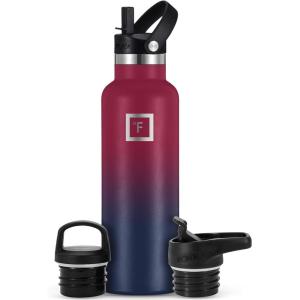 imageIRON FLASK Camping ampamp Hiking Hydration Canteens  3 Lids Narrow Straw Lid Leak Proof Vacuum Insulated Stainless Steel  Hot ampamp Cold Double Walled Sports Water Bottle  Fire 32 OzDark Rainbow