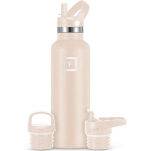 imageIRON FLASK Camping ampamp Hiking Hydration Canteens  3 Lids Narrow Straw Lid Leak Proof Vacuum Insulated Stainless Steel  Hot ampamp Cold Double Walled Sports Water Bottle  Fire 32 OzSand
