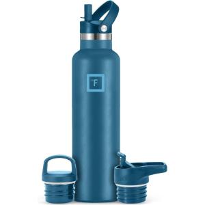 imageIRON FLASK Camping ampamp Hiking Hydration Canteens  3 Lids Narrow Straw Lid Leak Proof Vacuum Insulated Stainless Steel  Hot ampamp Cold Double Walled Sports Water Bottle  Fire 32 OzDeep Teal