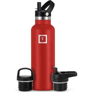 imageIRON FLASK Camping ampamp Hiking Hydration Canteens  3 Lids Narrow Straw Lid Leak Proof Vacuum Insulated Stainless Steel  Hot ampamp Cold Double Walled Sports Water Bottle  Fire 32 OzFire Red
