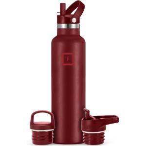 imageIRON FLASK Camping ampamp Hiking Hydration Canteens  3 Lids Narrow Straw Lid Leak Proof Vacuum Insulated Stainless Steel  Hot ampamp Cold Double Walled Sports Water Bottle  Fire 32 OzRustic Berry