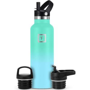 imageIRON FLASK Camping ampamp Hiking Hydration Canteens  3 Lids Narrow Straw Lid Leak Proof Vacuum Insulated Stainless Steel  Hot ampamp Cold Double Walled Sports Water Bottle  Fire 32 OzSky