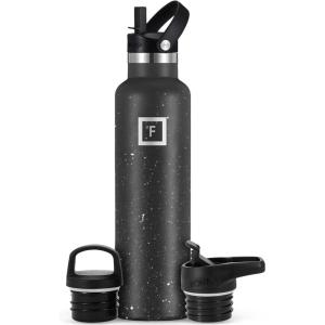 imageIRON FLASK Camping ampamp Hiking Hydration Canteens  3 Lids Narrow Straw Lid Leak Proof Vacuum Insulated Stainless Steel  Hot ampamp Cold Double Walled Sports Water Bottle  Fire 32 OzBlack Speckle