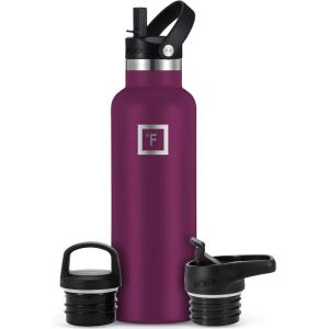 imageIRON FLASK Camping ampamp Hiking Hydration Canteens  3 Lids Narrow Straw Lid Leak Proof Vacuum Insulated Stainless Steel  Hot ampamp Cold Double Walled Sports Water Bottle  Fire 32 OzBurgundy