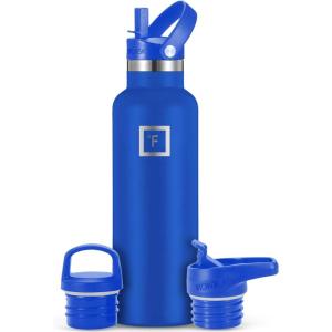 imageIRON FLASK Camping ampamp Hiking Hydration Canteens  3 Lids Narrow Straw Lid Leak Proof Vacuum Insulated Stainless Steel  Hot ampamp Cold Double Walled Sports Water Bottle  Fire 32 OzCobalt