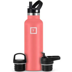 imageIRON FLASK Camping ampamp Hiking Hydration Canteens  3 Lids Narrow Straw Lid Leak Proof Vacuum Insulated Stainless Steel  Hot ampamp Cold Double Walled Sports Water Bottle  Fire 32 OzPeach
