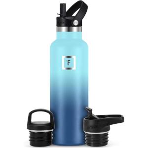 imageIRON FLASK Camping ampamp Hiking Hydration Canteens  3 Lids Narrow Straw Lid Leak Proof Vacuum Insulated Stainless Steel  Hot ampamp Cold Double Walled Sports Water Bottle  Fire 32 OzBlue Waves