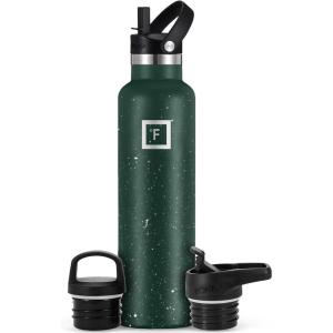 imageIRON FLASK Camping ampamp Hiking Hydration Canteens  3 Lids Narrow Straw Lid Leak Proof Vacuum Insulated Stainless Steel  Hot ampamp Cold Double Walled Sports Water Bottle  Fire 32 OzDark Pine Speckle