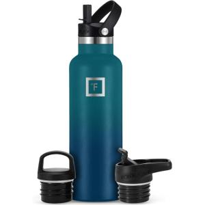 imageIRON FLASK Camping ampamp Hiking Hydration Canteens  3 Lids Narrow Straw Lid Leak Proof Vacuum Insulated Stainless Steel  Hot ampamp Cold Double Walled Sports Water Bottle  Fire 32 OzDark Night