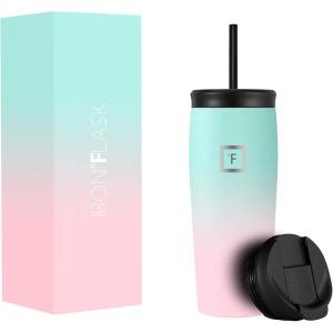 imageIRON FLASK Nomad Tumbler  2 Lids StrawFlip Vacuum Insulated Stainless Steel Bottle Double Walled Drinking Cup Thermos Coffee Travel Mug Water  Fire 24 OzBubble Gum