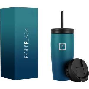 imageIRON FLASK Nomad Tumbler  2 Lids StrawFlip Vacuum Insulated Stainless Steel Bottle Double Walled Drinking Cup Thermos Coffee Travel Mug Water  Fire 24 OzDark Night