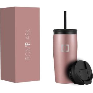 imageIRON FLASK Nomad Tumbler  2 Lids StrawFlip Vacuum Insulated Stainless Steel Bottle Double Walled Drinking Cup Thermos Coffee Travel Mug Water  Fire 24 OzRose Gold
