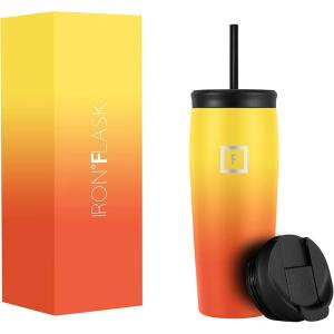 imageIRON FLASK Nomad Tumbler  2 Lids StrawFlip Vacuum Insulated Stainless Steel Bottle Double Walled Drinking Cup Thermos Coffee Travel Mug Water  Fire 24 OzFire