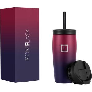 imageIRON FLASK Nomad Tumbler  2 Lids StrawFlip Vacuum Insulated Stainless Steel Bottle Double Walled Drinking Cup Thermos Coffee Travel Mug Water  Fire 24 OzDark Rainbow