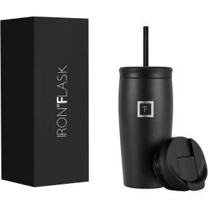 imageIRON FLASK Nomad Tumbler  2 Lids StrawFlip Vacuum Insulated Stainless Steel Bottle Double Walled Drinking Cup Thermos Coffee Travel Mug Water  Fire 24 OzMidnight Black