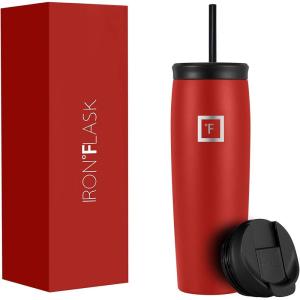 imageIRON FLASK Nomad Tumbler  2 Lids StrawFlip Vacuum Insulated Stainless Steel Bottle Double Walled Drinking Cup Thermos Coffee Travel Mug Water  Fire 24 OzFire Red