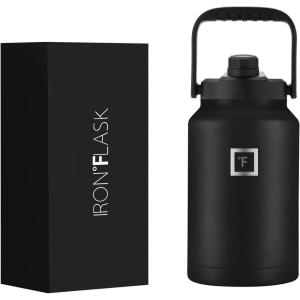 imageIRON FLASK Sports Water Bottle  128 OzOne Gallon1 Lid Vacuum Insulated Stainless Steel Hot Cold Double Walled Thermo Mug Metal Canteen Jug Growler Midnight BlackMidnight Black