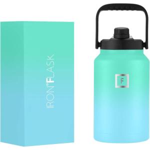 imageIRON FLASK Sports Water Bottle  128 OzOne Gallon1 Lid Vacuum Insulated Stainless Steel Hot Cold Double Walled Thermo Mug Metal Canteen Jug Growler Midnight BlackSky