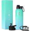imageIRON FLASK Camping ampamp Hiking Hydration Flask with 3 Lids  Stainless Steel Double Walled ampamp Vacuum Insulated Water Bottle  Leak Proof ampamp BPA Free Day ampamp Night Spout  22 ozSky