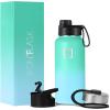 imageIRON FLASK Camping ampamp Hiking Hydration Flask with 3 Lids  Stainless Steel Double Walled ampamp Vacuum Insulated Water Bottle  Leak Proof ampamp BPA Free Day ampamp Night Spout  22 ozSky