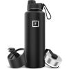 imageIRON FLASK Camping ampamp Hiking Hydration Flask with 3 Lids  Stainless Steel Double Walled ampamp Vacuum Insulated Water Bottle  Leak Proof ampamp BPA Free Day ampamp Night Spout  22 ozMidnight Black