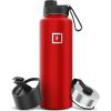 imageIRON FLASK Camping ampamp Hiking Hydration Flask with 3 Lids  Stainless Steel Double Walled ampamp Vacuum Insulated Water Bottle  Leak Proof ampamp BPA Free Day ampamp Night Spout  22 ozFire Red