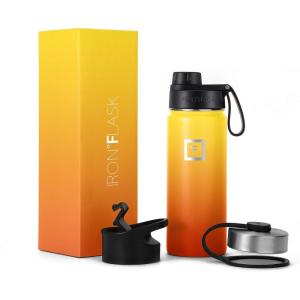 imageIRON FLASK Camping ampamp Hiking Hydration Flask with 3 Lids  Stainless Steel Double Walled ampamp Vacuum Insulated Water Bottle  Leak Proof ampamp BPA Free Day ampamp Night Spout  22 ozFire