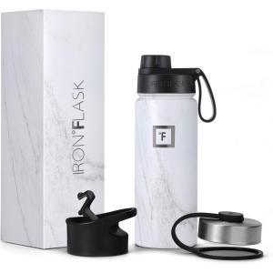 imageIRON FLASK Camping ampamp Hiking Hydration Flask with 3 Lids  Stainless Steel Double Walled ampamp Vacuum Insulated Water Bottle  Leak Proof ampamp BPA Free Day ampamp Night Spout  22 ozCarrara Marble