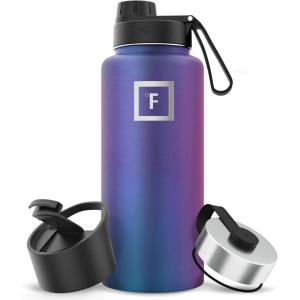 imageIRON FLASK Camping ampamp Hiking Hydration Flask with 3 Lids  Stainless Steel Double Walled ampamp Vacuum Insulated Water Bottle  Leak Proof ampamp BPA Free Day ampamp Night Spout  22 ozAurora