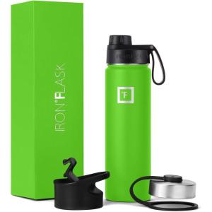 imageIRON FLASK Camping ampamp Hiking Hydration Flask with 3 Lids  Stainless Steel Double Walled ampamp Vacuum Insulated Water Bottle  Leak Proof ampamp BPA Free Day ampamp Night Spout  22 ozKiwi Green