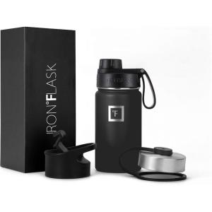 imageIRON FLASK Camping ampamp Hiking Hydration Flask with 3 Lids  Stainless Steel Double Walled ampamp Vacuum Insulated Water Bottle  Leak Proof ampamp BPA Free Day ampamp Night Spout  22 ozMidnight Black
