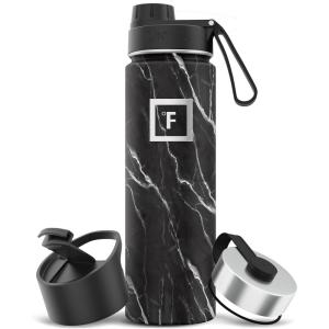 imageIRON FLASK Camping ampamp Hiking Hydration Flask with 3 Lids  Stainless Steel Double Walled ampamp Vacuum Insulated Water Bottle  Leak Proof ampamp BPA Free Day ampamp Night Spout  22 ozBlack Marquina