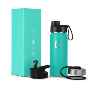 imageIRON FLASK Camping ampamp Hiking Hydration Flask with 3 Lids  Stainless Steel Double Walled ampamp Vacuum Insulated Water Bottle  Leak Proof ampamp BPA Free Day ampamp Night Spout  22 ozAquamarine