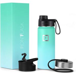 imageIRON FLASK Camping ampamp Hiking Hydration Flask with 3 Lids  Stainless Steel Double Walled ampamp Vacuum Insulated Water Bottle  Leak Proof ampamp BPA Free Day ampamp Night Spout  22 ozSky