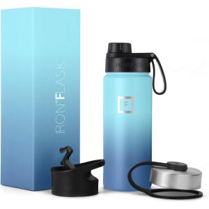 imageIRON FLASK Camping ampamp Hiking Hydration Flask with 3 Lids  Stainless Steel Double Walled ampamp Vacuum Insulated Water Bottle  Leak Proof ampamp BPA Free Day ampamp Night Spout  22 ozBlue Waves