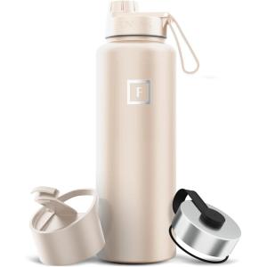 imageIRON FLASK Camping ampamp Hiking Hydration Flask with 3 Lids  Stainless Steel Double Walled ampamp Vacuum Insulated Water Bottle  Leak Proof ampamp BPA Free Day ampamp Night Spout  22 ozSand