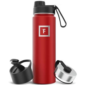imageIRON FLASK Camping ampamp Hiking Hydration Flask with 3 Lids  Stainless Steel Double Walled ampamp Vacuum Insulated Water Bottle  Leak Proof ampamp BPA Free Day ampamp Night Spout  22 ozFire Red