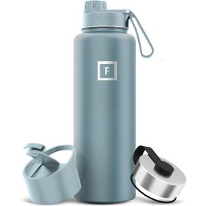 imageIRON FLASK Camping ampamp Hiking Hydration Flask with 3 Lids  Stainless Steel Double Walled ampamp Vacuum Insulated Water Bottle  Leak Proof ampamp BPA Free Day ampamp Night Spout  22 ozElemental Gray